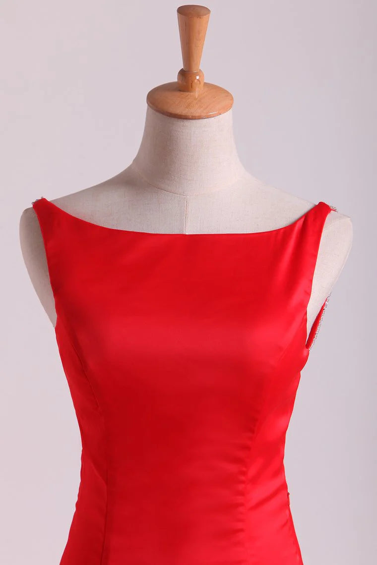 Open Back Party Dresses Stretch Satin Scoop Sweep Train